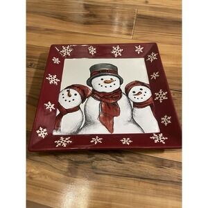 St. Nicholas Square Snowman Serving Plate YULETIDE 10"X10" Christmas Party Decor